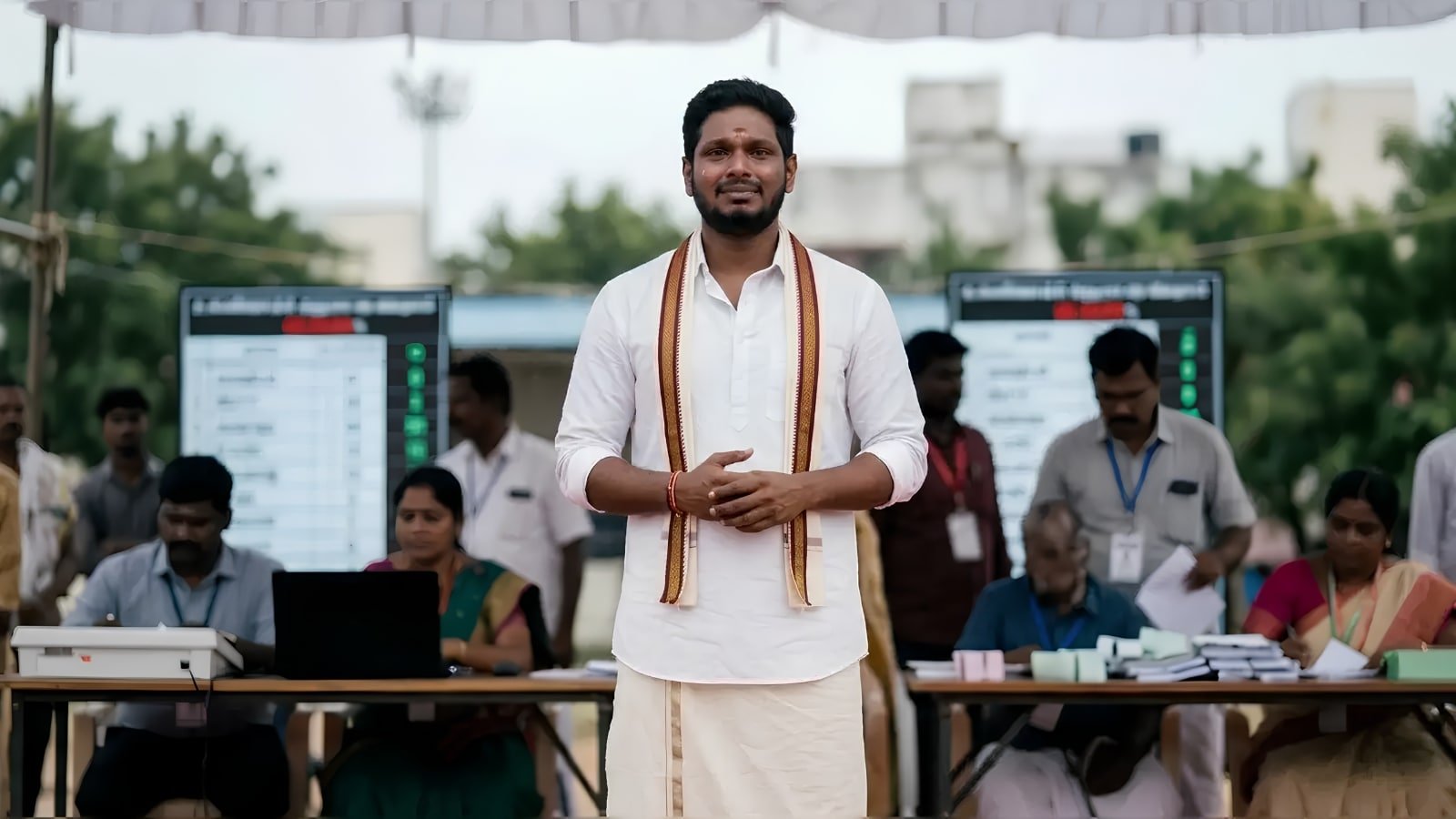 TVK's Sabarinathan, son of Vijay's driver, leading in Virugampakkam after 15 rounds